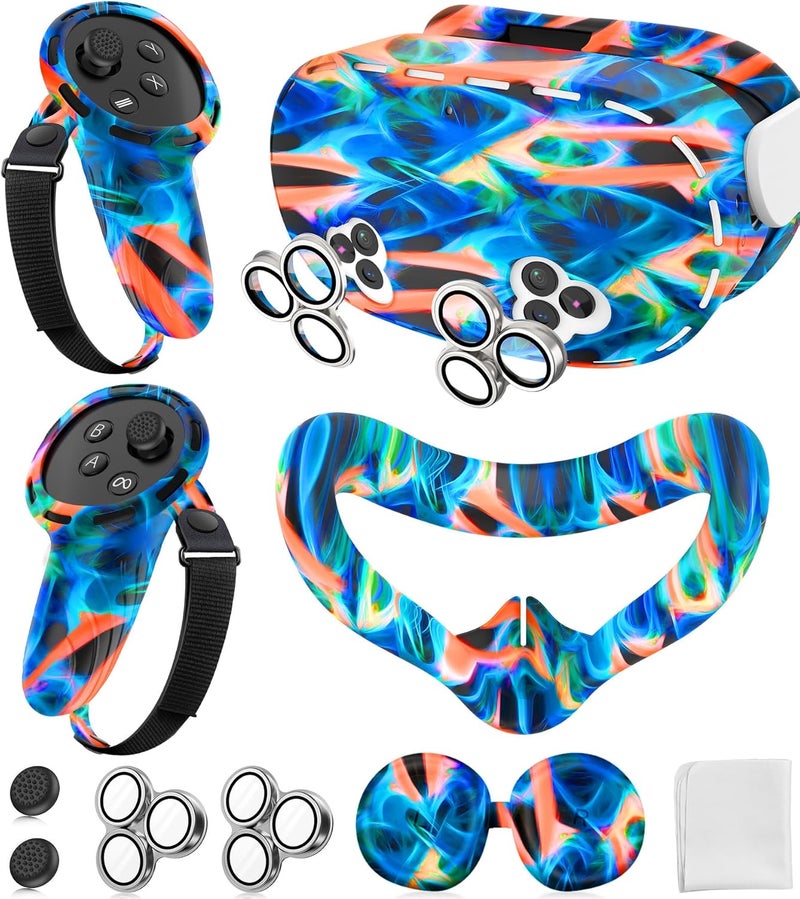 ms cleo Silicone Cover Set Compatible with Meta/Oculus Quest 3s Accessories, Silicone Face Cover, Controller Grip Cover, Camera Lens Protector, VR Shell Cover, Protective Lens Cover, Not Fit Quest 3 - Image 1